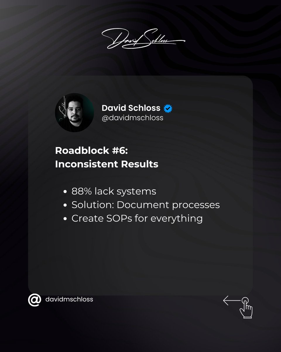 davidmschloss's tweet image. 6/ Roadblock #6: No systems = no consistency

#Operations #SystemsAndProcesses