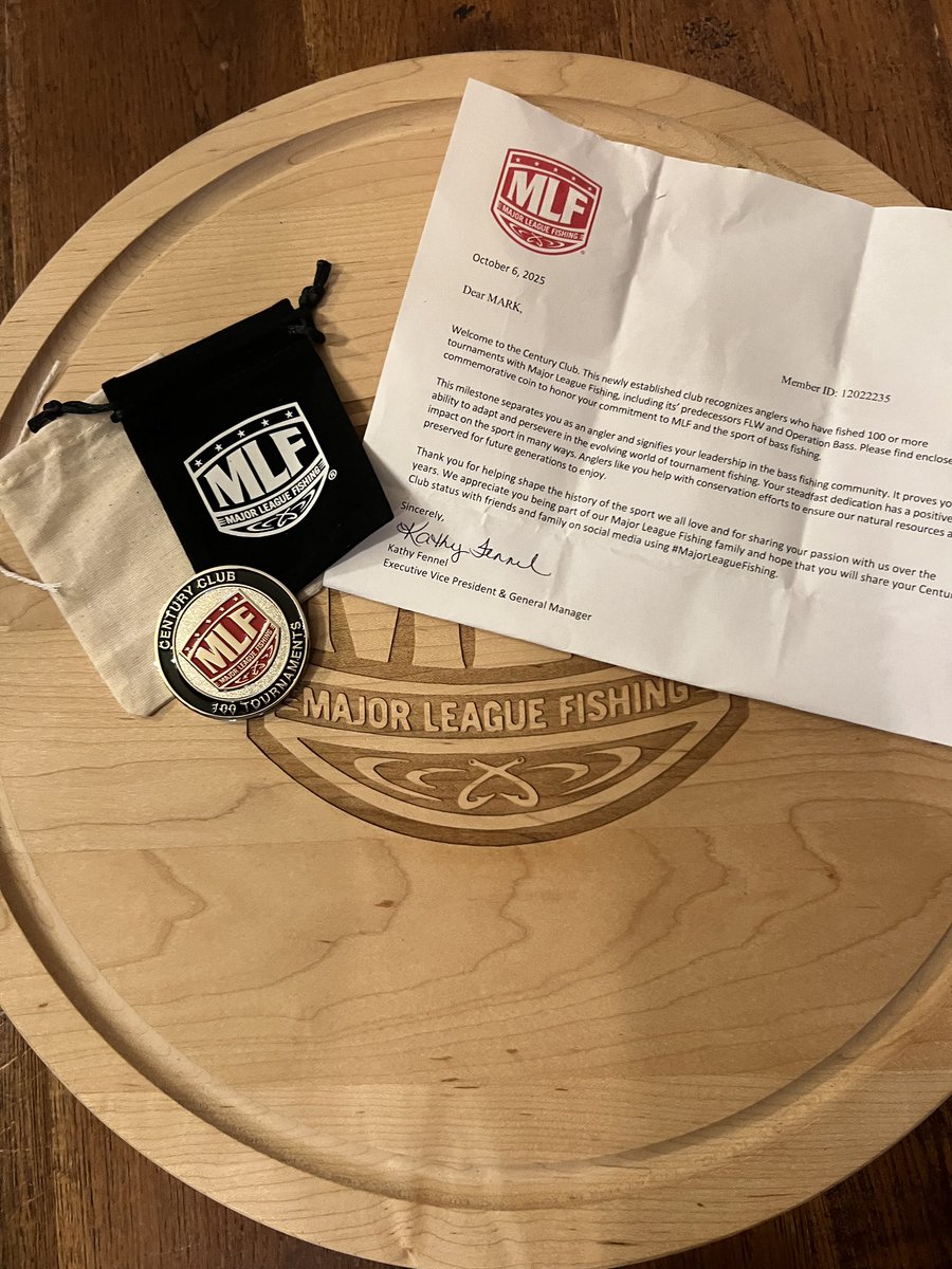 Humbled to come home and find this from <a href="/MajorLeagueFish/">Major League Fishing</a> — honored to join the Century Club for fishing 100+ tournaments with MLF, FLW, and Operation Bass.
Grateful for the journey, the people, and the sport I love. 🎣
#MajorLeagueFishing #CenturyClub