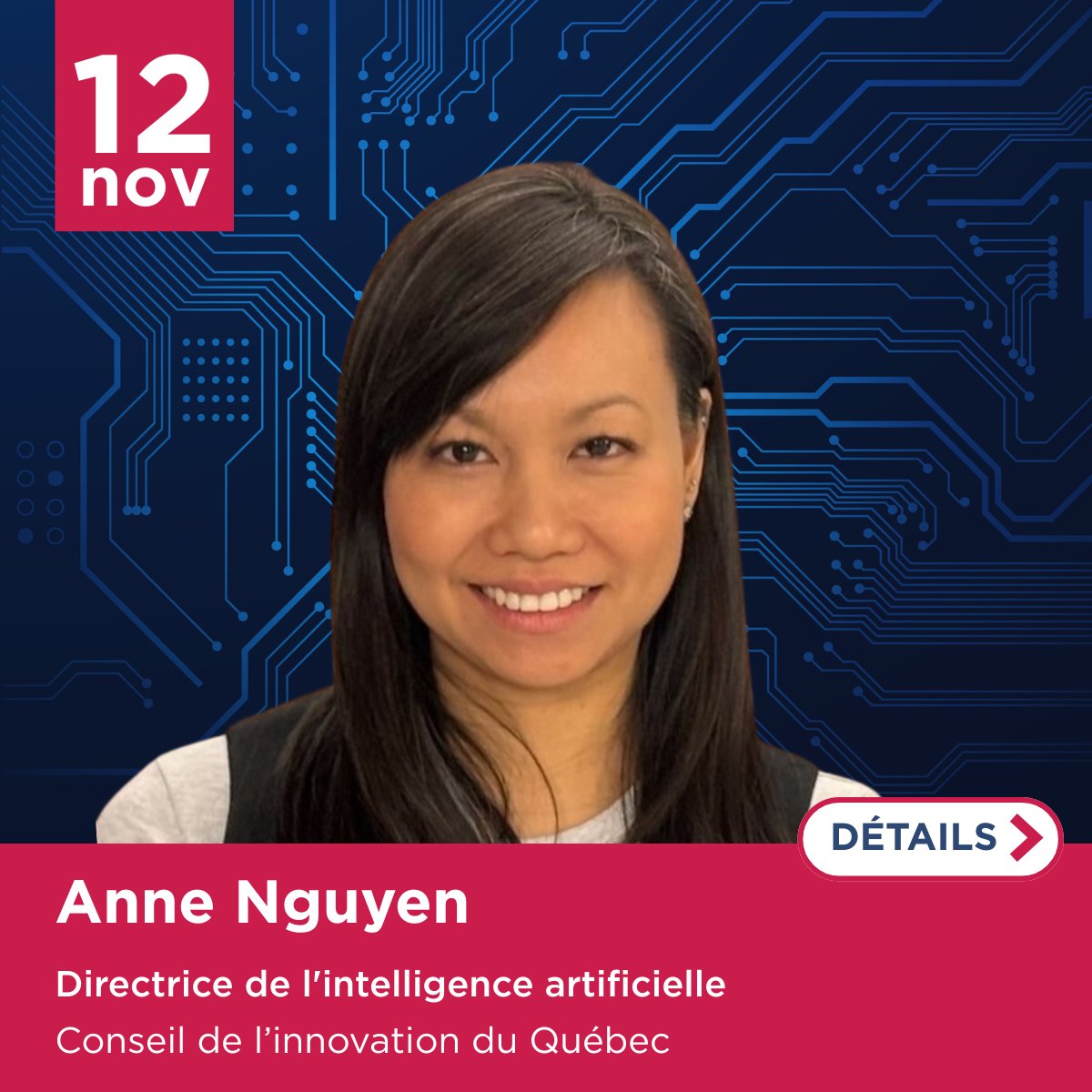 Quel regard porter sur l'adoption de l'IA au Québec? Le 12 novembre au Rendez-vous IA Québec, profitez des perspectives sur la question de la directrice de l'IA au Conseil de l'innovation du Québec, Anne Nguyen.

Détails et programme &gt; ow.ly/ZBAn50X81Ry