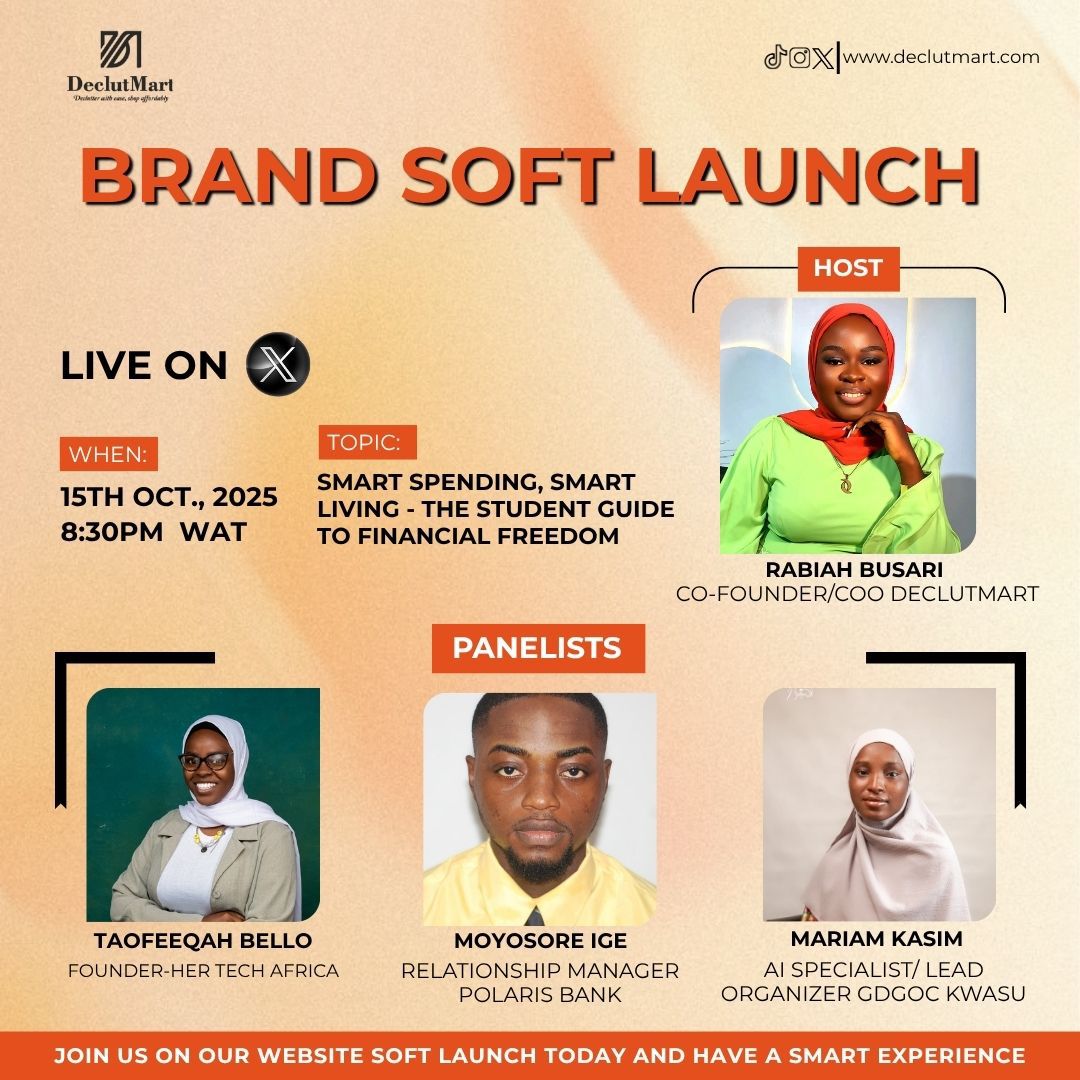 Today’s the day! 🎉
Join us for a powerful Twitter Space:  
Smart Spending, Smarter Living: The Student’s Guide to Financial Freedom

x.com/i/spaces/1dRKZ…

We’ve got Amazing speakers lined up all focused on helping students unlock smarter ways to live and spend.

Don’t miss it
