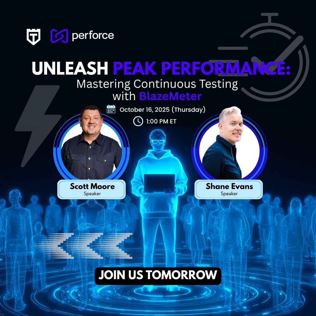 testguilds's tweet image. 🚨 Join @neoevans & @loadtester tomorrow as they dive into continuous #performancetesting with @BlazeMeter. Learn how to simulate real traffic, scale globally, and keep your releases fast, stable, and ready for anything. Don’t miss out! 👉testguild.com/webinar-unleas… @perforce