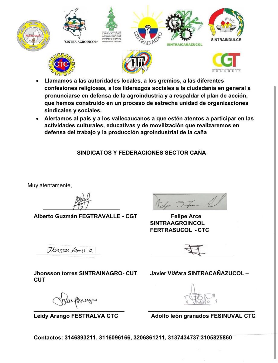 JERobledo's tweet image. Los sindicatos de trabajadores de la caña de azúcar rechazan el proyecto de resolución del gobierno de @petrogustavo, que sigue las orientaciones del
BID, para aumentar las importaciones de etanol de EEUU, en detrimento de la producción y el empleo nacional. 
Y es seguro que los…