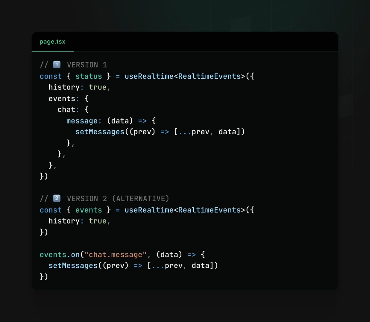 joshtriedcoding's tweet image. Which of these 2 patterns do you prefer for a realtime service?
I can't decide, tell me which one you like more 👀