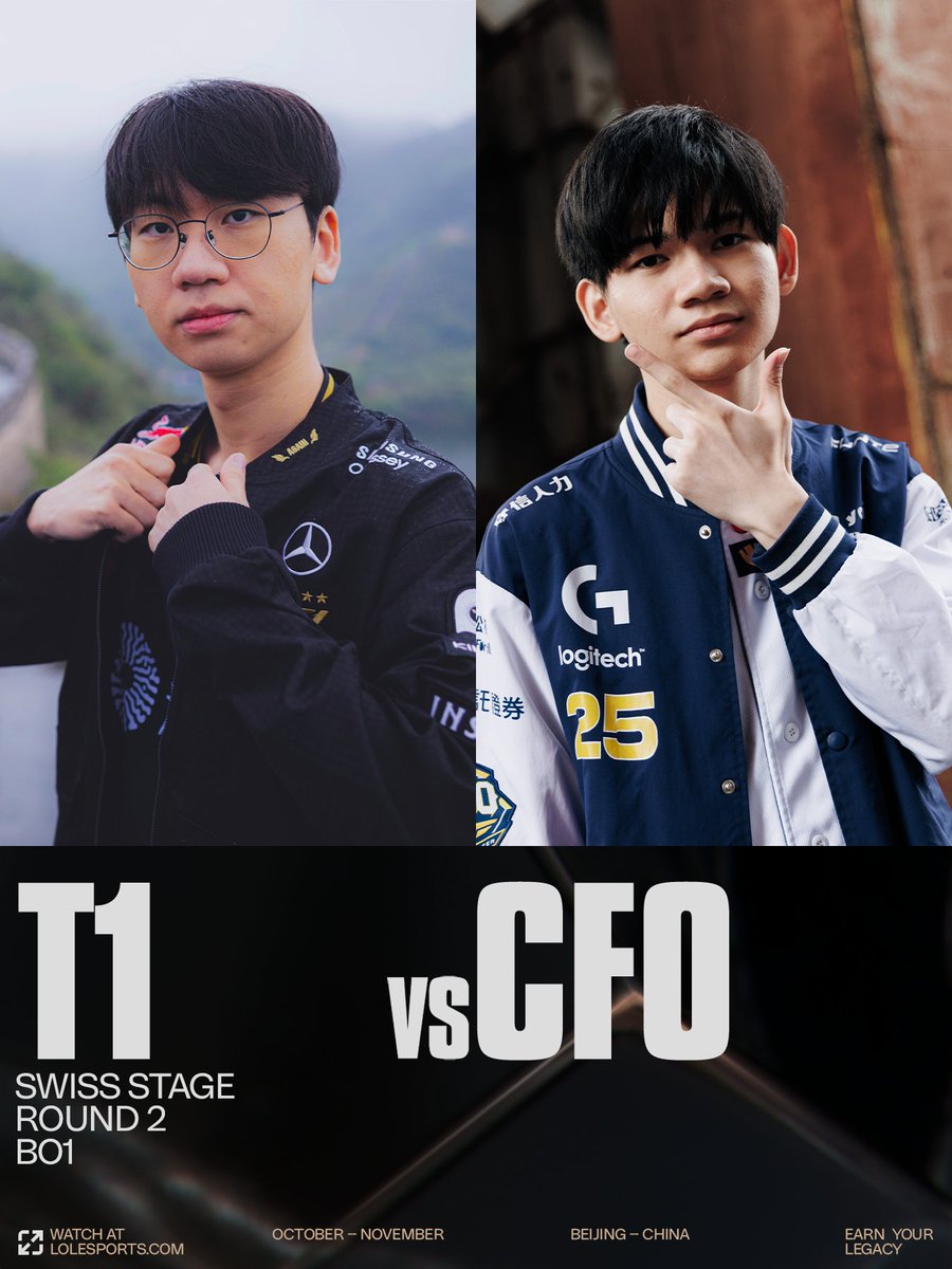 #WORLDS2025 SWISS STAGE ROUND 2 MATCHUP:

<a href="/T1LoL/">T1 LoL</a> versus <a href="/CTBC_cfo/">CTBC Flying Oyster(CFO)</a>!