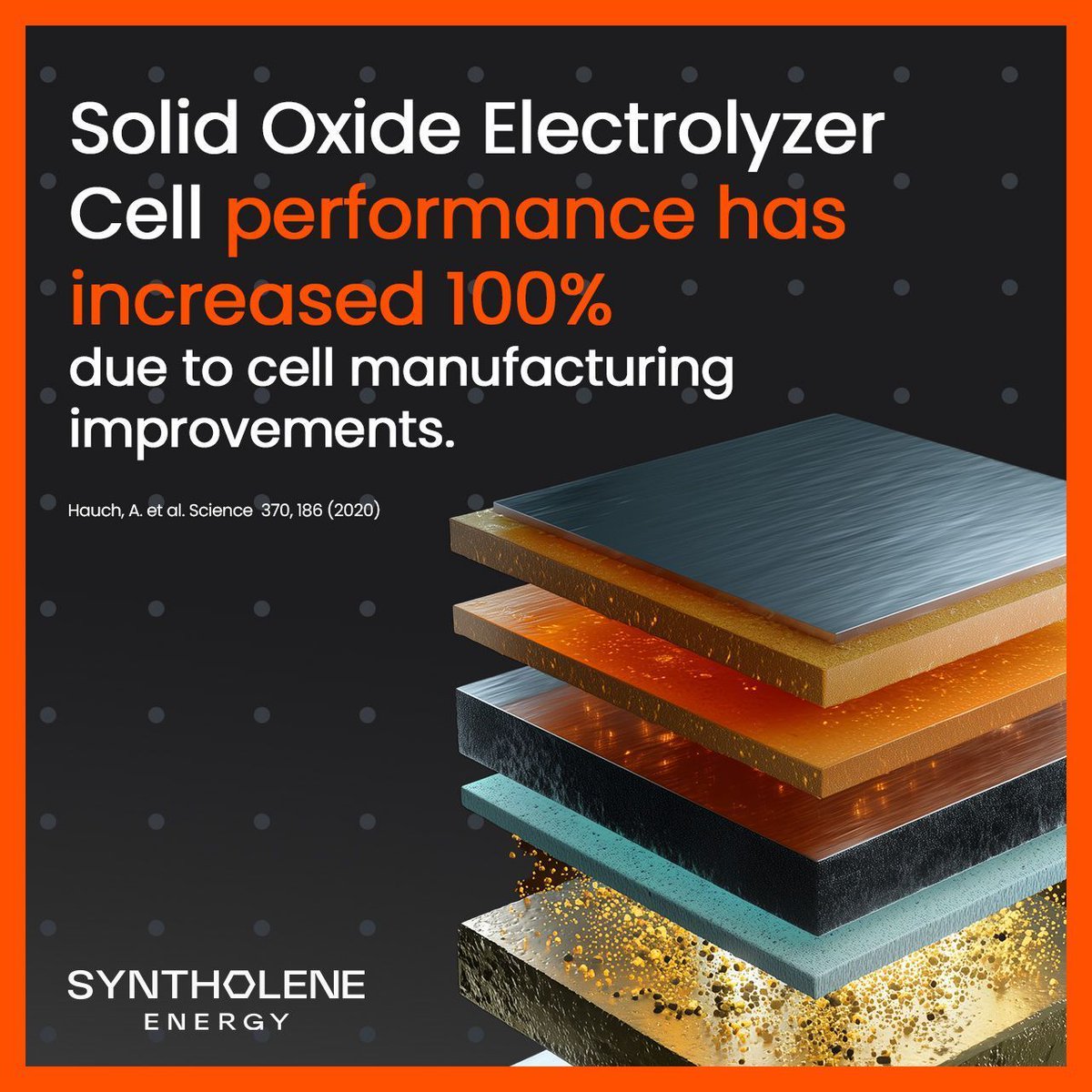 Performance doubled, potential unlocked.
Thanks to cell manufacturing breakthroughs, Solid Oxide Electrolyzer Cells are now 100% more efficient, enabling the sci-fi future of synthetic fuel today.