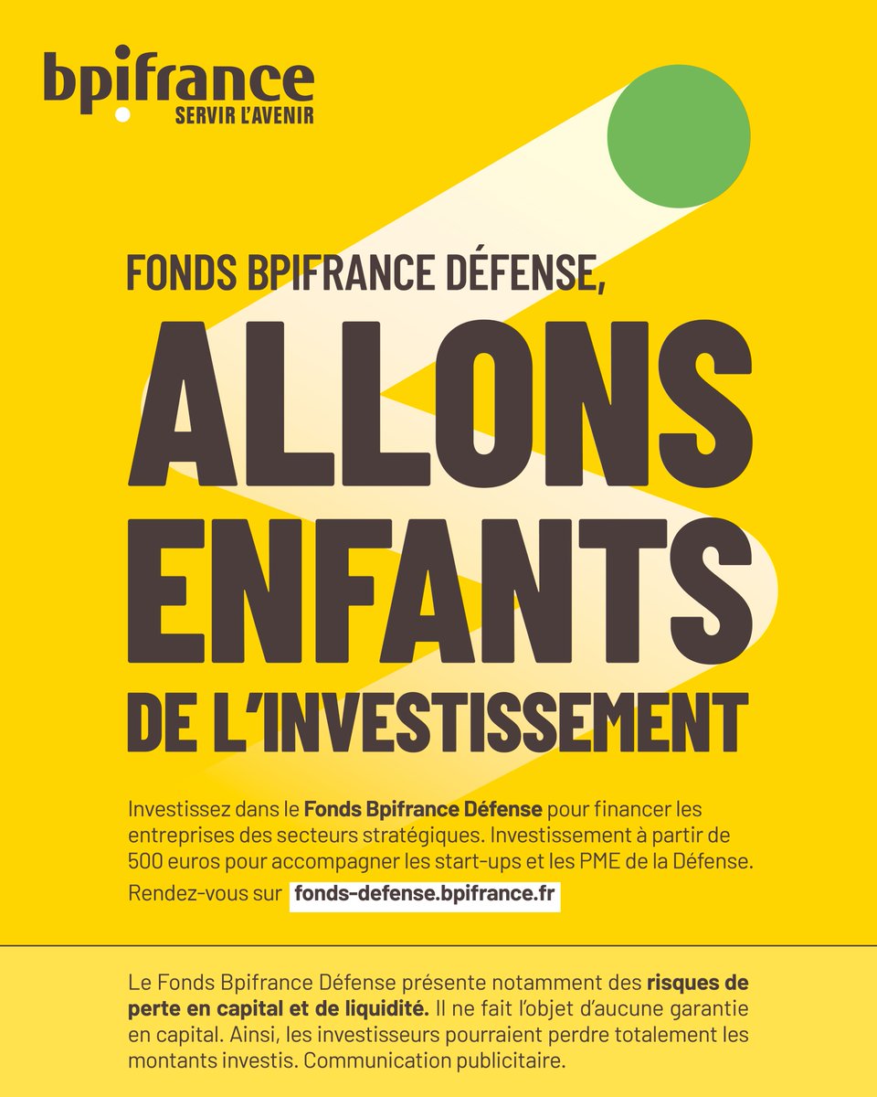 Financer la défense, c’est investir dans l’avenir industriel de la France. Avec <a href="/Bpifrance/">Bpifrance</a>, nous avons lancé hier notre Fonds Défense. Et c'est une petite révolution !

Grâce à ce fonds, chaque Français pourra investir dans un univers d’entreprises innovantes du secteur de la