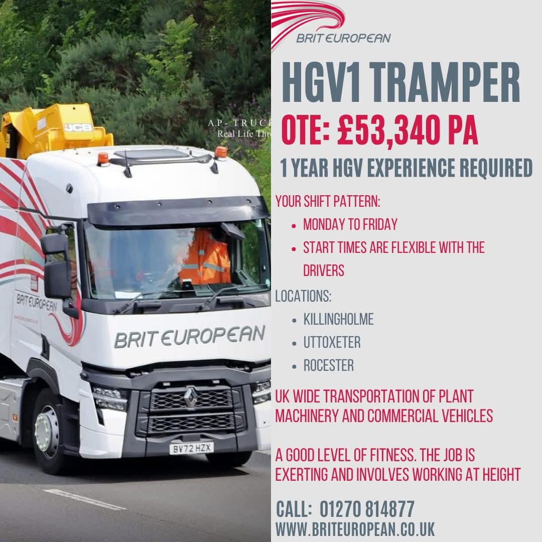 🚚 HGV1 Driver Vacancies Available!
We’re looking for professional HGV1 drivers to join our team, with positions based in Killingholme, Uttoxeter, and Rocester. 
Apply online at briteuropean.co.uk or call 01270 814 877 for more information.
