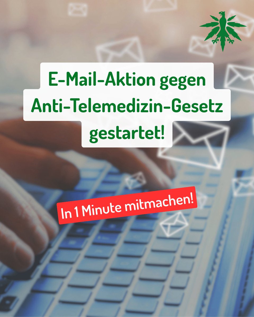 📩 E-Mail-Aktion gegen das Anti-Telemedizin-Gesetz gestartet. Nachdem die Petition das Quorum erreicht hat, wenden wir uns jetzt an die CDU/CSU-Abgeordneten im Bundestag.
👉 Setz dein Signal: Telemedizin &amp; Versand erhalten! #MehrSchwarzmarktWarken
hanfverband.de/email-aktion-m…