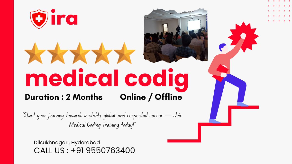 IraCoding's tweet image. “Transform your medical knowledge into a global profession — Join Medical Coding Training now!”
IRA MEDICAL CODING ACADEMY
DILSUKHNAGAR, HYDERABAD
#JoinMedicalCodingTrainingNow