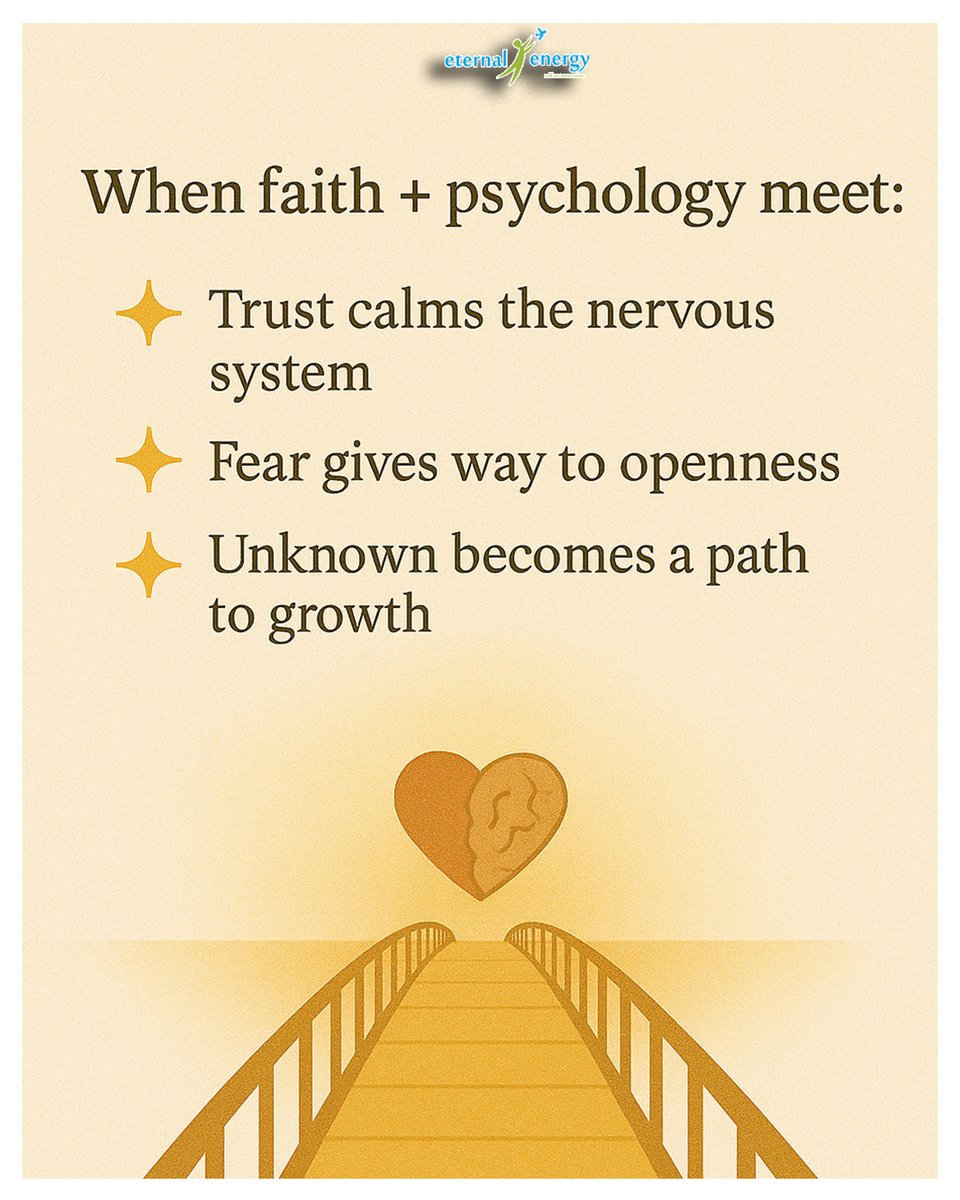 ineternalenergy's tweet photo. Fear often thrives in the unknown. But when we choose trust—through faith and psychology—the unknown becomes less threatening and more transformative.
Trust reduces fear, builds resilience, and opens us to growth.
Do you find it easier to trust through faith, psychology, or both? https://t.co/KuGjpjvoTl