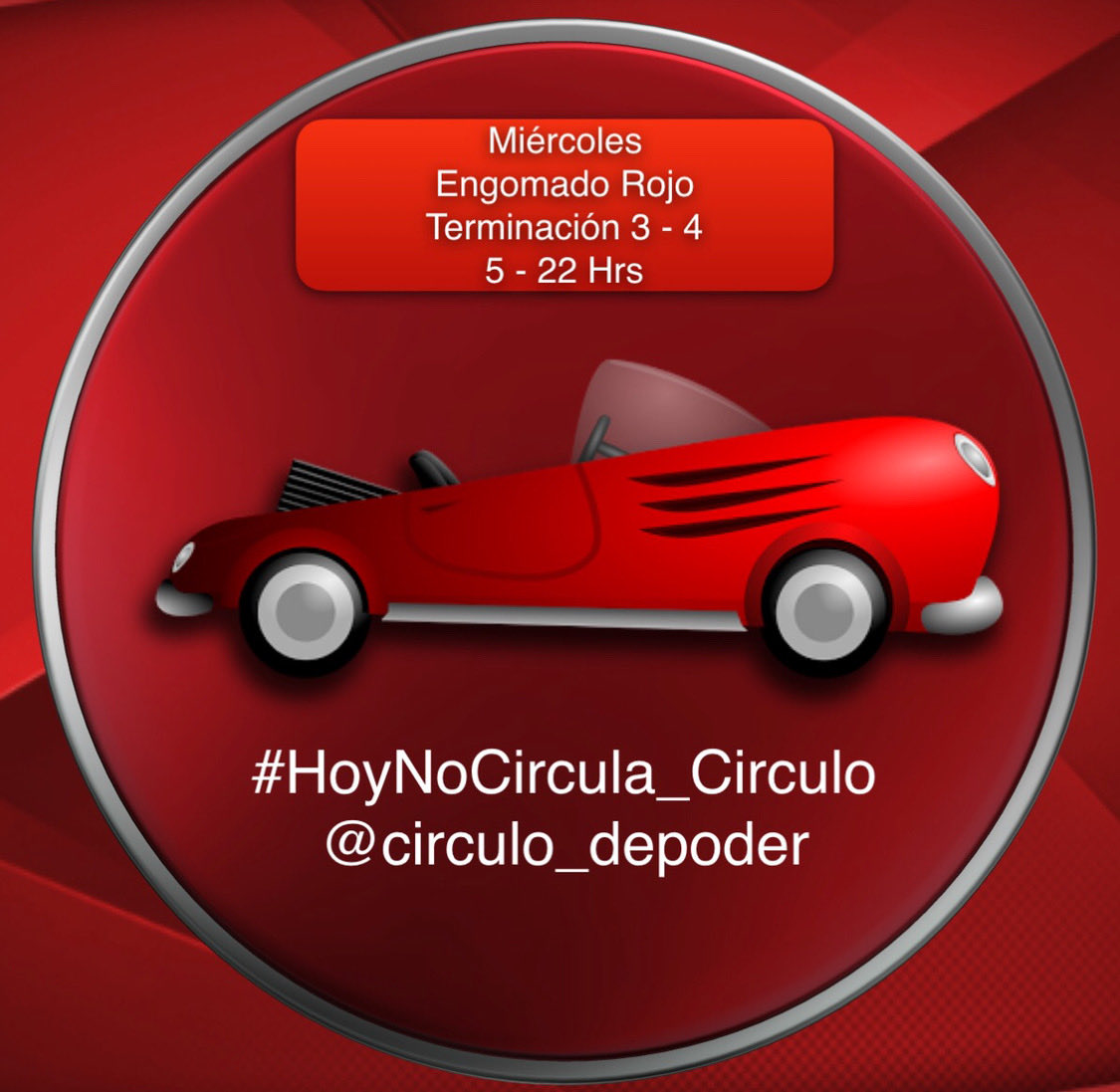 circulo_depoder's tweet image. 🔴 Este miércoles #HoyNoCírcula en la #CDMX engomado rojo terminación de placas 3-4
#Nacional #Morelos