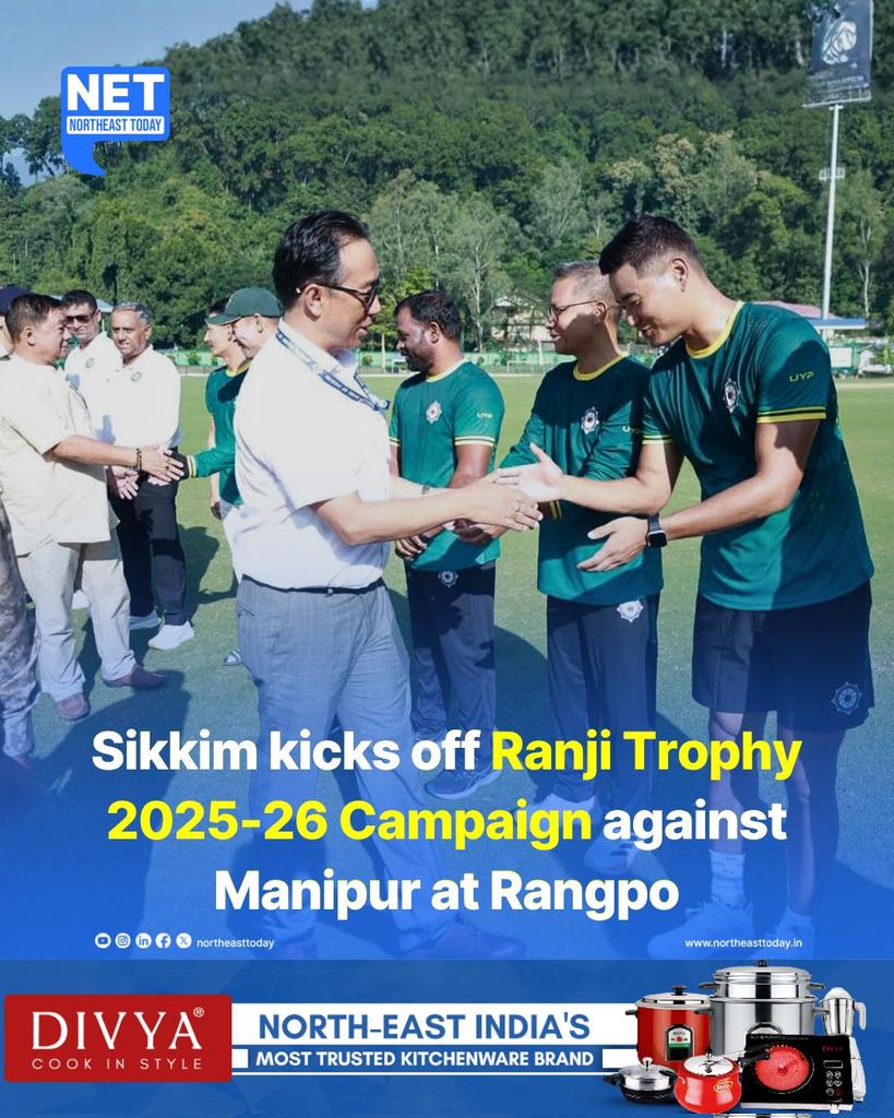 NortheastToday's tweet image. #NetSnippet | Sikkim kicked off its Ranji Trophy 2025-26 campaign on Wednesday with a home match against Manipur at the Sikkim Cricket Ground, Rangpo. The match marks Sikkim’s participation in the domestic first-class tournament conducted annually by the Board of Control for…