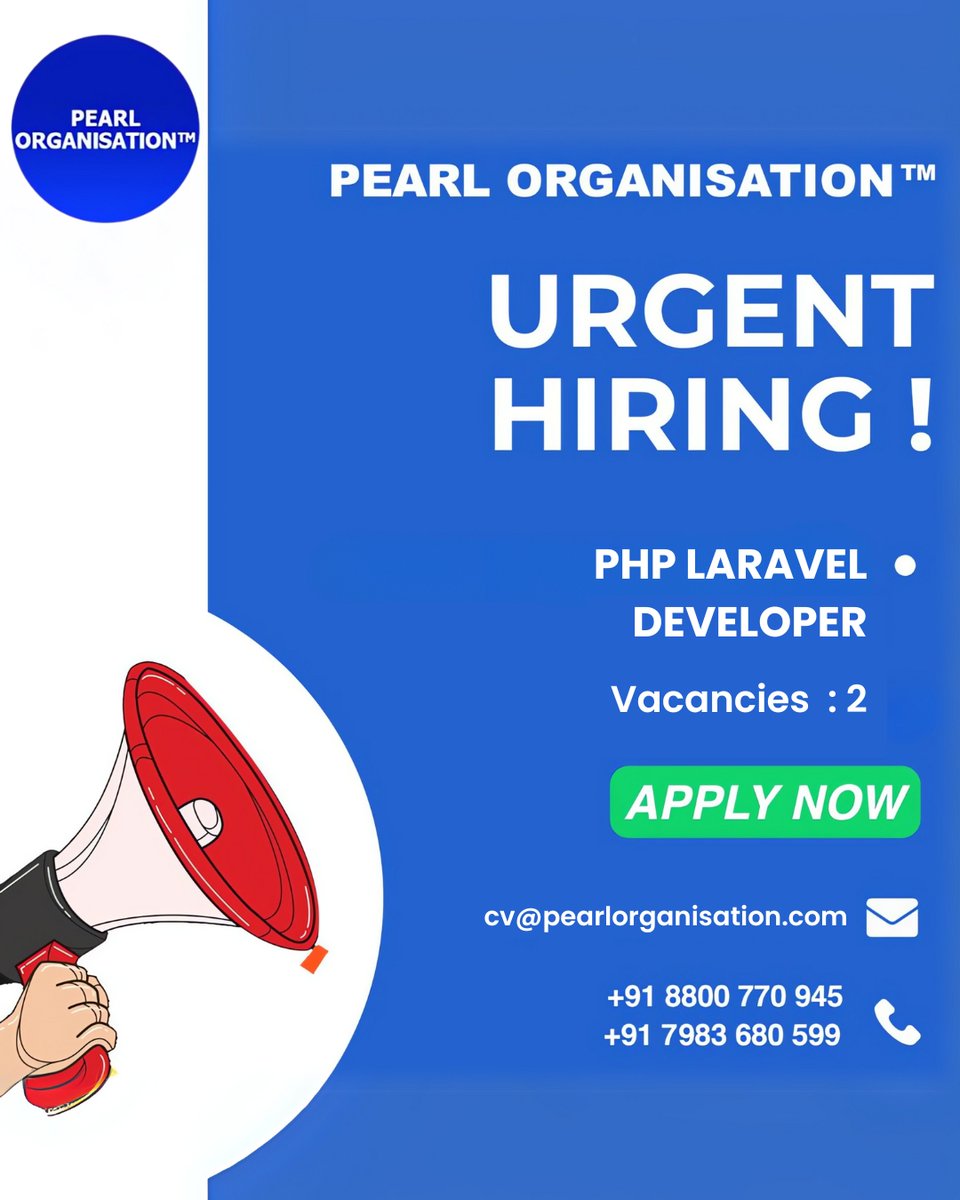 pearlorgs's tweet image. #URGENT #HiringAlert We are looking for #PHPLaravelDeveloper at our #Dehradun_HQ Location. Share your updated #CV at cv@pearlorganisation.com /OR you can #call at +91-7983680599 / +91-8800770945 Visit - pearlorganisation.com/careers #PearlOrganisationJobs
