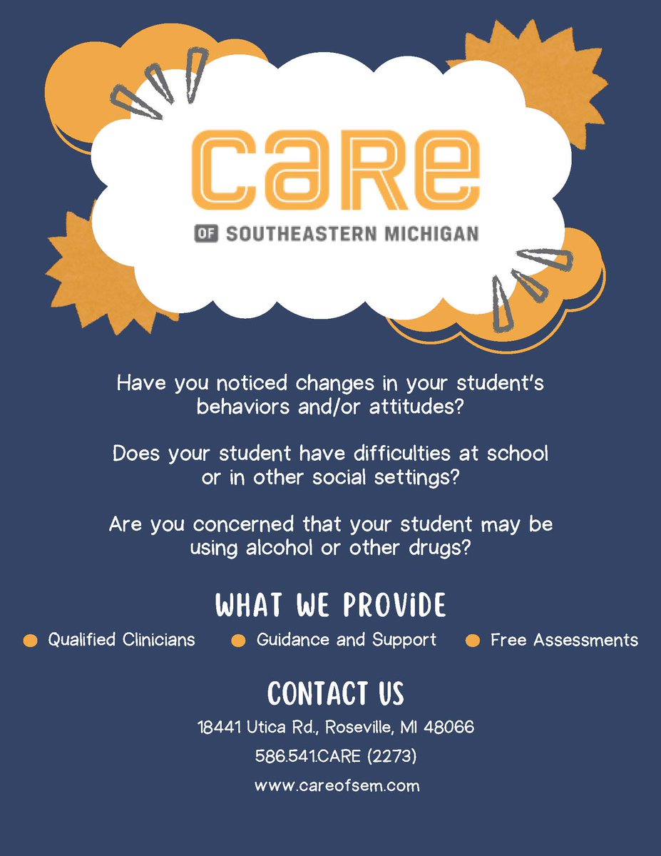 Warren Woods partners with CARE of SE Michigan. They provide resources here in Warren Woods or at their new office in Roseville. Reach out to them for additional supports!