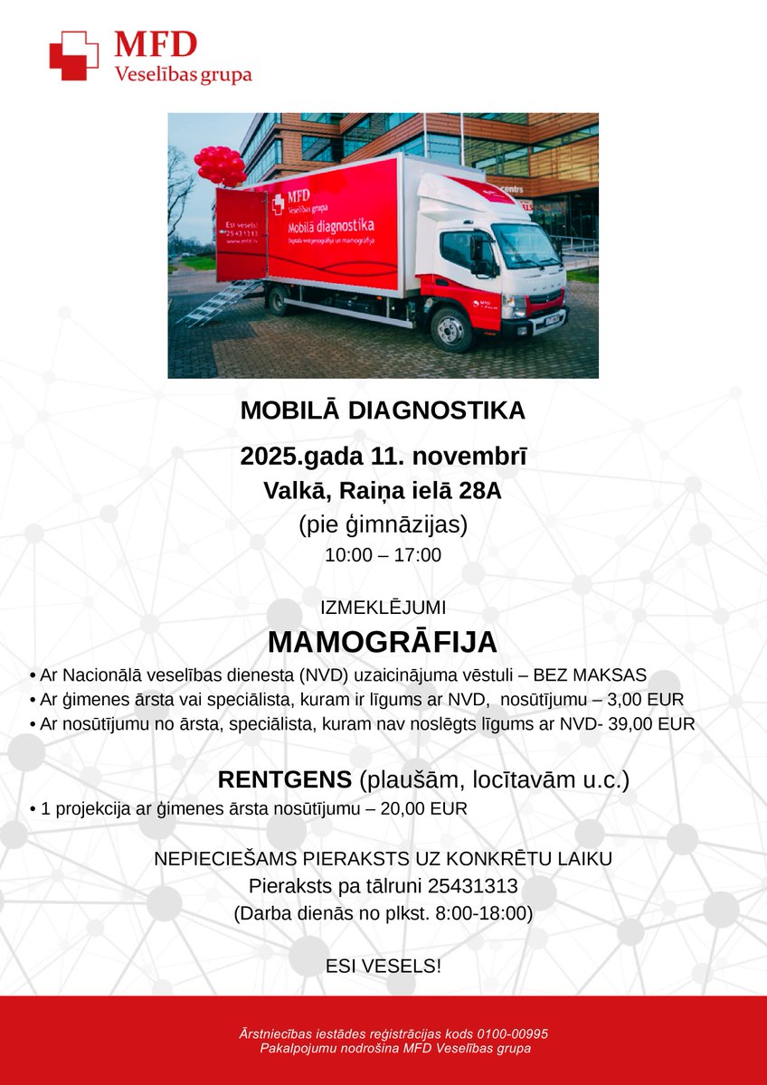 Mobilā diagnostika Valkā – 11. novembrī