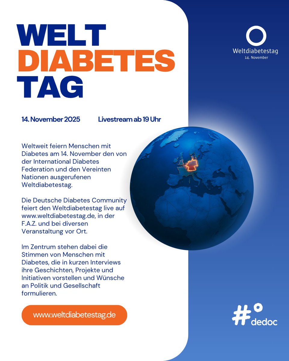 dedocDE's tweet photo. Am 14.11. ist #Weltdiabetestag und wir bringen die Stimmen der Community auf die Bühne.
Live im F.A.Z. Tower Frankfurt, im Livestream und bei Events in ganz Deutschland. Mehr Infos auf https://t.co/NgPvN9ffrL https://t.co/UUEprumV7O