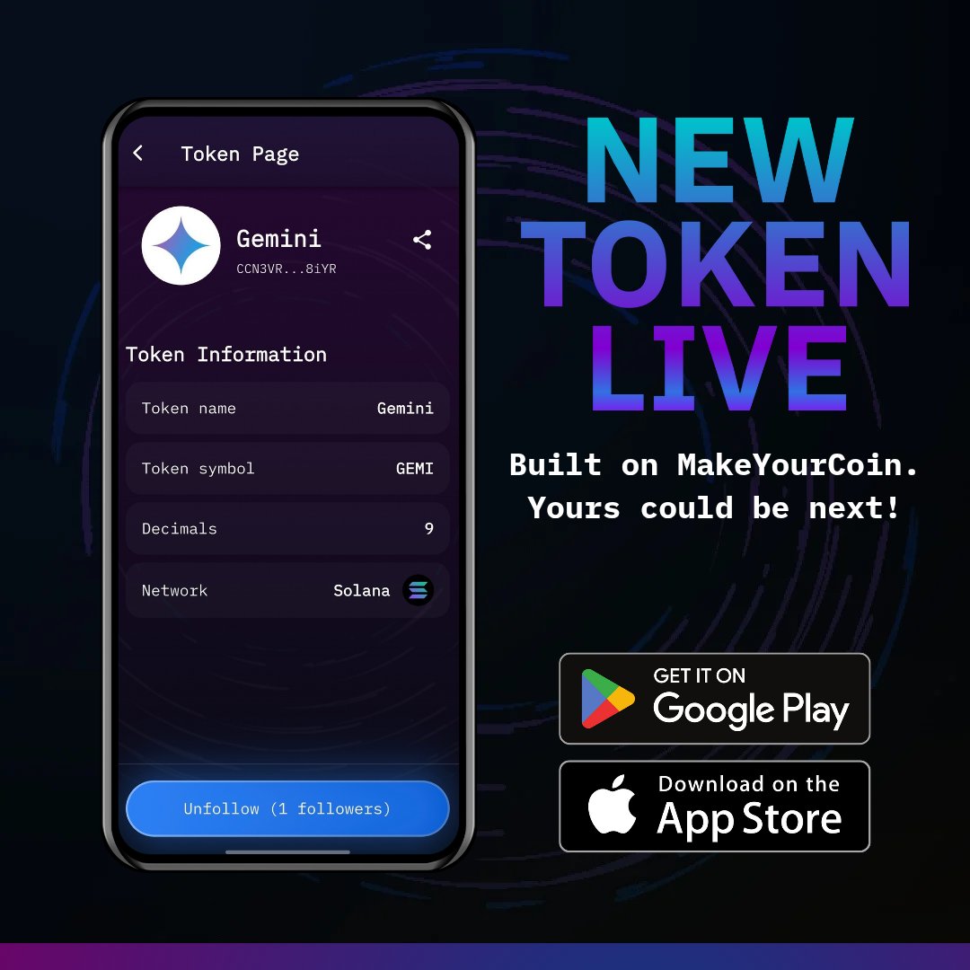 MakeYourCoin's tweet photo. AI made art. AI wrote code. And now, someone minted $GEMINI 🤖

Smart move. Literally.

💡 Build your next one the smart way on https://t.co/WL2UL9MNGO, available on iOS &amp; Android. https://t.co/eplyB09fvM