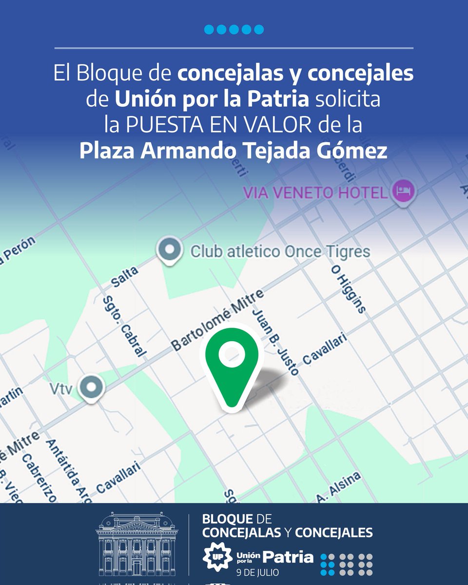 bloqueUP9dj's tweet photo. 🌳 Puesta en valor de la Plaza Armando Tejeda Gómez

Recibimos la inquietud de vecinos y vecinas por el estado de la plaza ubicada en Cavallari y Blas Parera, y presentamos un Proyecto de Comunicación para que se realicen las mejoras necesarias. https://t.co/oLDCVEGbqP