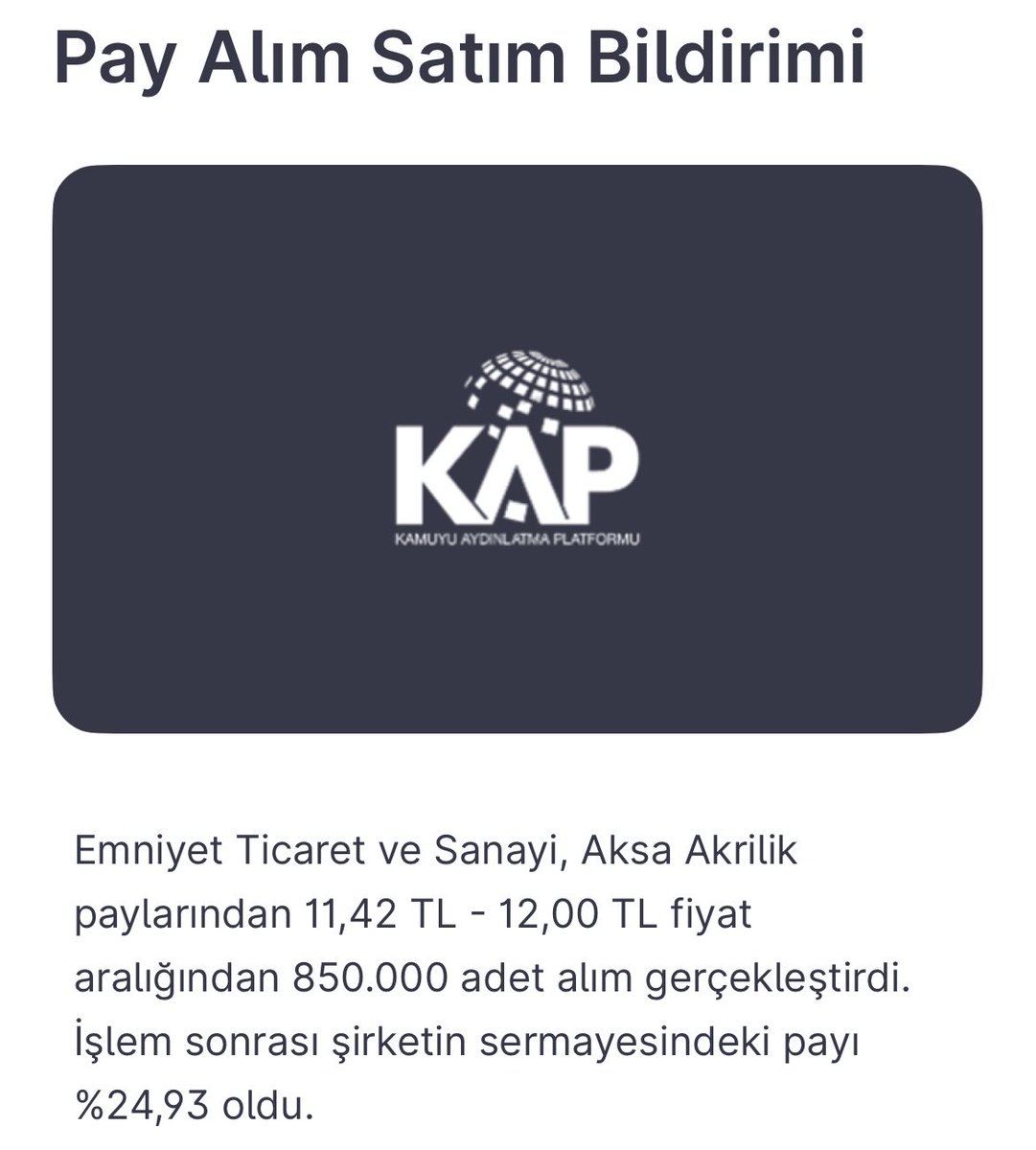#AKSA adamlar durmuyor her hafta yeni bir geri alım yapıyor :)

850.000 lot daha almışlar