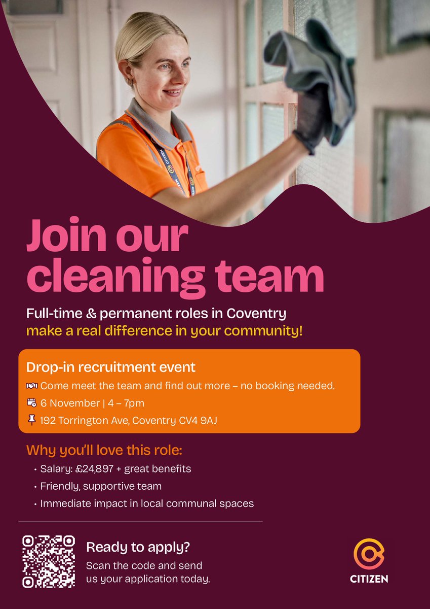 🚨 Full time roles in Coventry!

💼 Full-time, permanent roles
📅 Drop-in event: 6 Nov | 4–7pm
📍 192 Torrington Ave, CV4 9AJ

💰 £24,897 + great benefits
🤝 Friendly team, real local impact

👉 Apply now: citizenhousing.org.uk

#JobOpportunity #Coventry #Hiring #Work <a href="/HillzFM/">Hillz FM Radio 98.6</a>