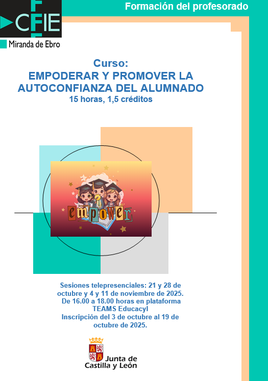 Últimos dias:

📣 Curso: "Empoderar y promover la autoconfianza del alumnado". 

📝 Inscripciones hasta el 19 de octubre. 

ℹ️ Más información: …iemirandadeebro.centros.educa.jcyl.es/sitio/

#formaciónCyL