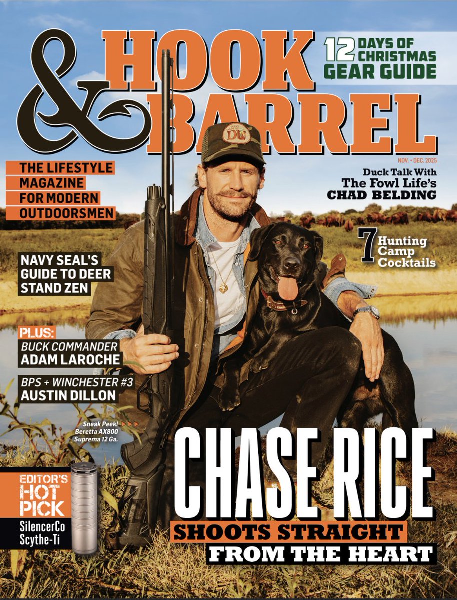 HookBarrelMag's tweet image. 🔥 HOT OFF THE PRESS 🔥 &amp;gt;&amp;gt; hookandbarrel.com/magazine

@ChaseRiceMusic is on the cover of our November/December issue! Dig in to our exclusive as the country star talks about life on and off the stage and his adventures with his black lab, Jack.