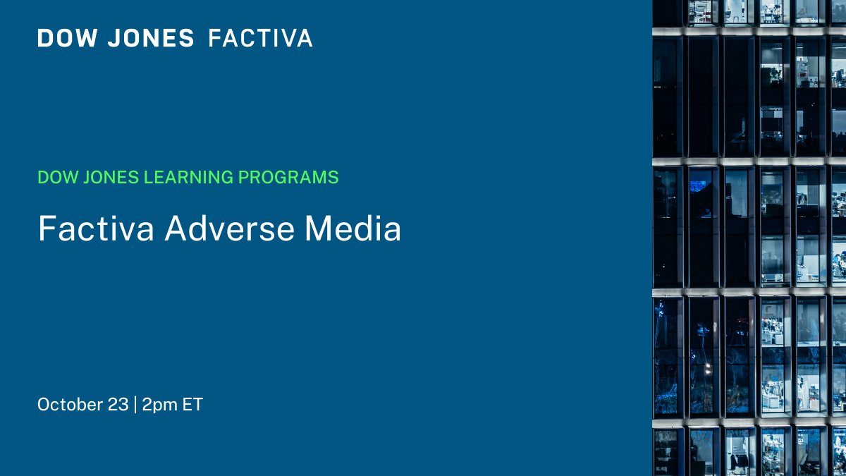 DowJones's tweet image. Do you need to track #AdverseMedia news on your #ThirdParties? Learn how to leverage #Factiva to find adverse media news on companies and individuals in an upcoming #training: bit.ly/40FrMae