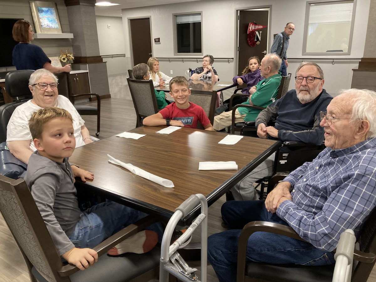 The fourth graders enjoyed visiting Legacy Square on Monday to play Nebraska trivia with the residents. #heartlandhuskies