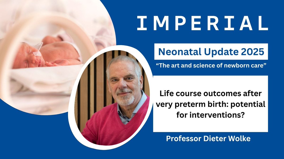 NU25 - Day 3
'Life course outcomes after very preterm birth: potential for interventions'
Professor <a href="/WolkeDieter/">Dieter Wolke</a> Professor of Developmental Psychology and Individual Differences <a href="/uniofwarwick/">University of Warwick</a> 

Register today  bit.ly/NeonatalUpdate…

<a href="/RCPCHtweets/">RCPCH</a> <a href="/ESPR_ESN/">European Society for Paediatric Research (ESPR)</a> <a href="/EMNODN/">East Midlands Neonatal ODN</a> #NICU
#preterm