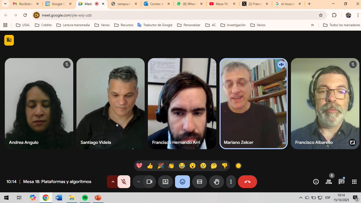 Super interesante el diálogo con colegas como <a href="/marianozelcer/">Mariano Zelcer</a> <a href="/arripancho/">Francisco Arri</a> y Andrea Angulo en relación con los algoritmos, las audiencias y las investigaciones sobre usos y apropiaciones en el ecosistema digital. Gracias <a href="/s_videla/">Santiago Videla</a> por la invitación! <a href="/ubasociales/">UBA Sociales | #FSOC #UBA</a>  <a href="/FcomAustral/">Facultad de Comunicación · Universidad Austral</a>