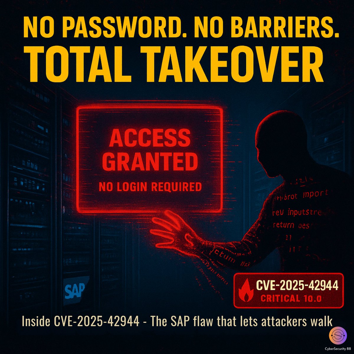 CSec88's tweet image. CVE-2025-42944: The SAP Vulnerability Every Security Team Must Fix Today
Full Story 👉 cybersecurity88.com/news/new-sap-n…
#Vulnerability #hacker