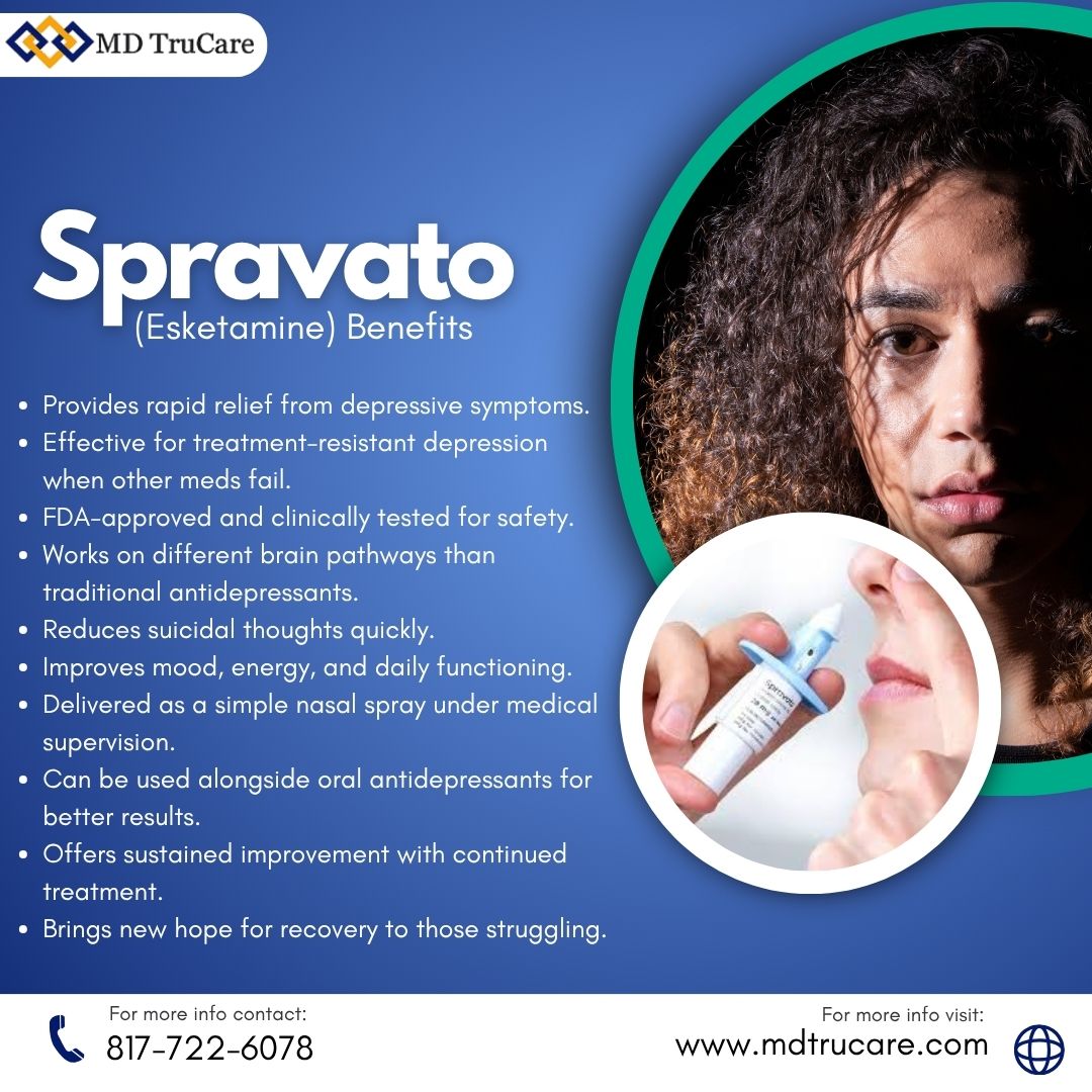 mdtrucare's tweet photo. Spravato® — an FDA-approved nasal spray designed specifically for treatment-resistant depression and major depressive disorder (MDD) with suicidal thoughts.

Call today to see if you’re a candidate for SPRAVATO.

Phone: 817-722-6078
Website: https://t.co/cjFouSdtpR https://t.co/MVgIHSNoQ4