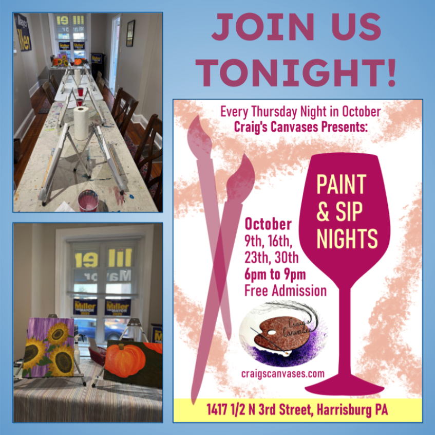 craigscanvases's tweet photo. Today's Thursday!!!
#art #artwork #acrylic #acrylicpainting #paintevent #artnight #paintnight #sipandpaint #sipandpaintparty #paintandsip #funwithfriends #everythursday #october #danmiller #danmillerformayor #november4th #votevotevote #harrisburgpa #pennsylvania #craigscanvases https://t.co/cG1QvA7kQh
