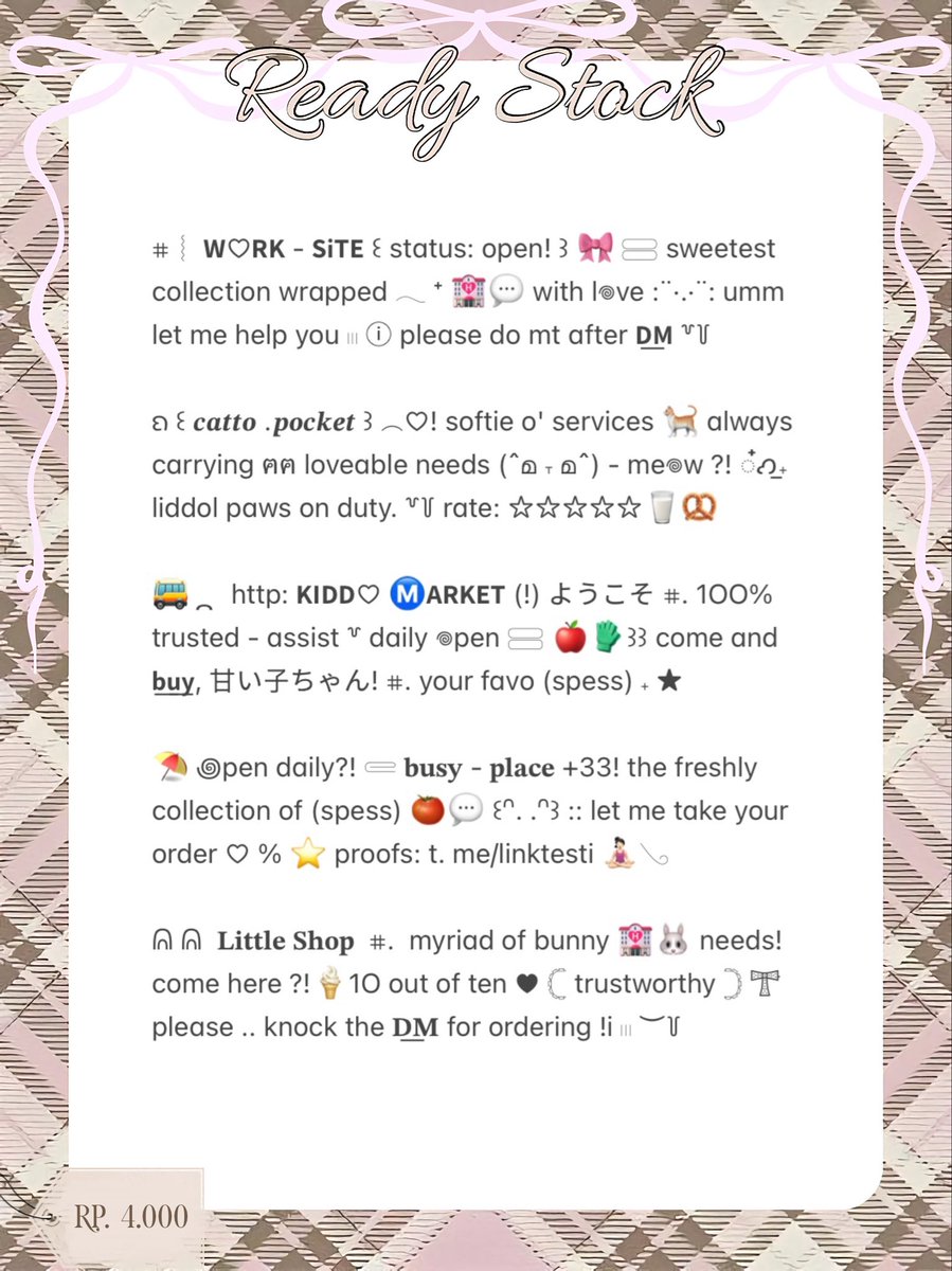 Heviou's tweet image. ♥︎  📞 ꒰⁠ help rt, please? merci! ꒱ .. ꒷꒦

これを見て! 🎀 +33! peek a boo? kimi membawa &amp;gt; wording bio untuk akun bisnis! 🏩💧*price? 𓈃 IDR. 4.000 /each! 💬 (CEK ALT) tell me the number ≧﹏≦ that you want, tysm! ⭐️🍮 ᪤  ˖ 

tagg. #zonauang #zonaba #zonajajan