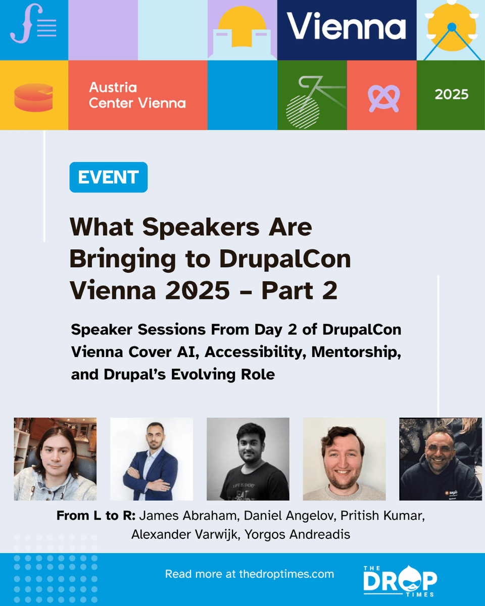 thedroptimes's tweet image. 💥 Day 2 at #DrupalCon Vienna featured AI, async ops, & a 45-day dev internship plan!
🎤 Jamie Abrahams – AI agents
♿ Daniel Angelov – AI & accessibility
👩💻 Pritish Kumar – onboarding interns
⚙️ Varwijk – async Drupal
📡 Yorgos – Drupal as DXP
🔗 bit.ly/3LcqMW3