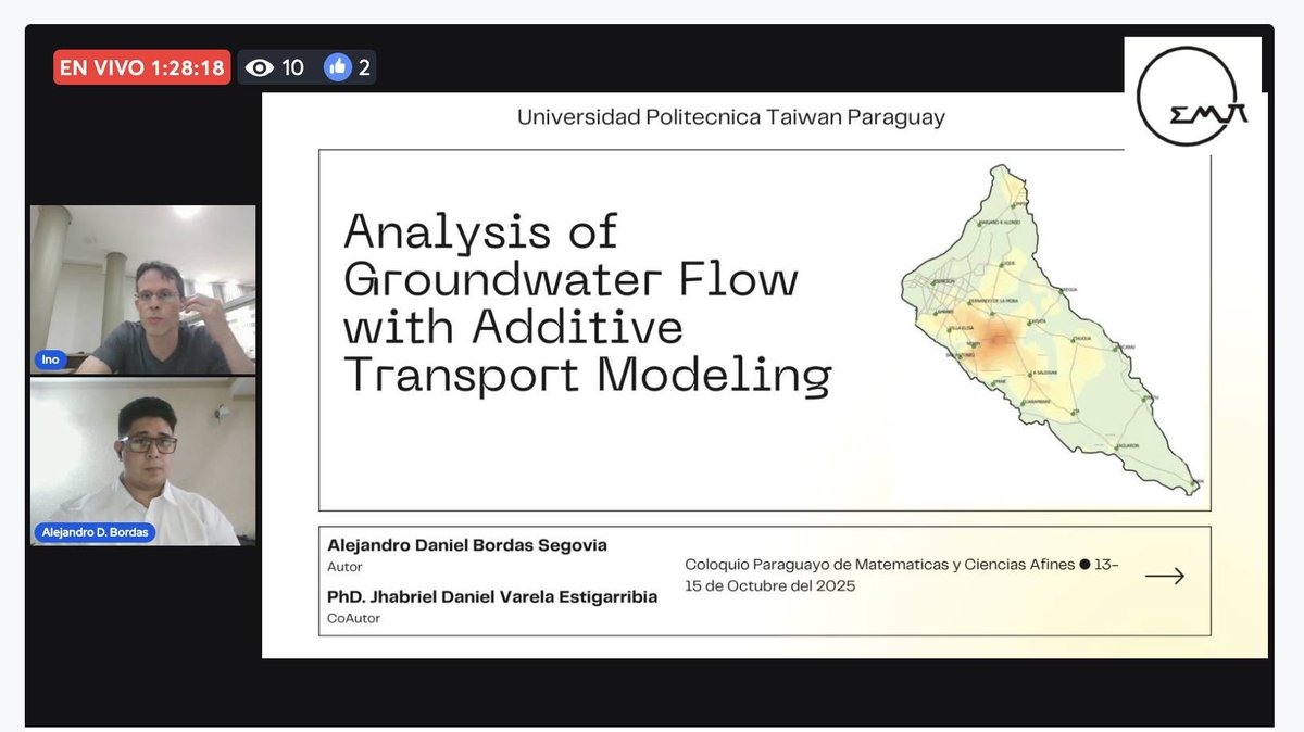 UPTP_py's tweet image. Alejandro Bordas, estudiante de la #UPTP, presentó su trabajo Analysis of Groundwater Flow with Additive Transport Modeling en el III Coloquio de Matemáticas y Ciencias. Un avance clave en la simulación del transporte de contaminantes en acuífero Patiño

➡️short.do/8H3dlB