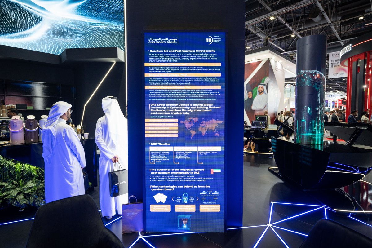 TIIuae's tweet image. The future of cybersecurity is quantum resistant.
At GITEX GLOBAL, discover how TII Post Quantum Cryptography (PQC) Libraries are safeguarding data against tomorrow’s quantum threats — today.

#GITEXGLOBAL #Cybersecurity #PQC #Innovation