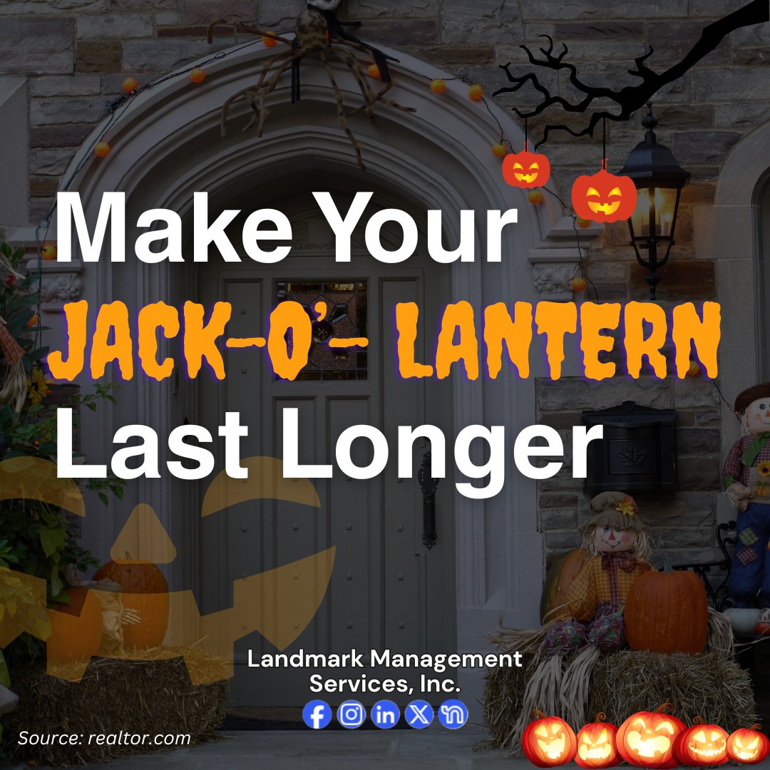 LandmarkMgmt's tweet image. Did you know your carved pumpkin might only last 3–5 days in warm weather? Use these smart tricks to stretch its life (and keep it spooky) for longer. 🎃 Click for the full guide! landmarkmgmtservices.com/post/make-your…

#Halloween2025  #PumpkinLife #JackOLantern #HomeDecoration