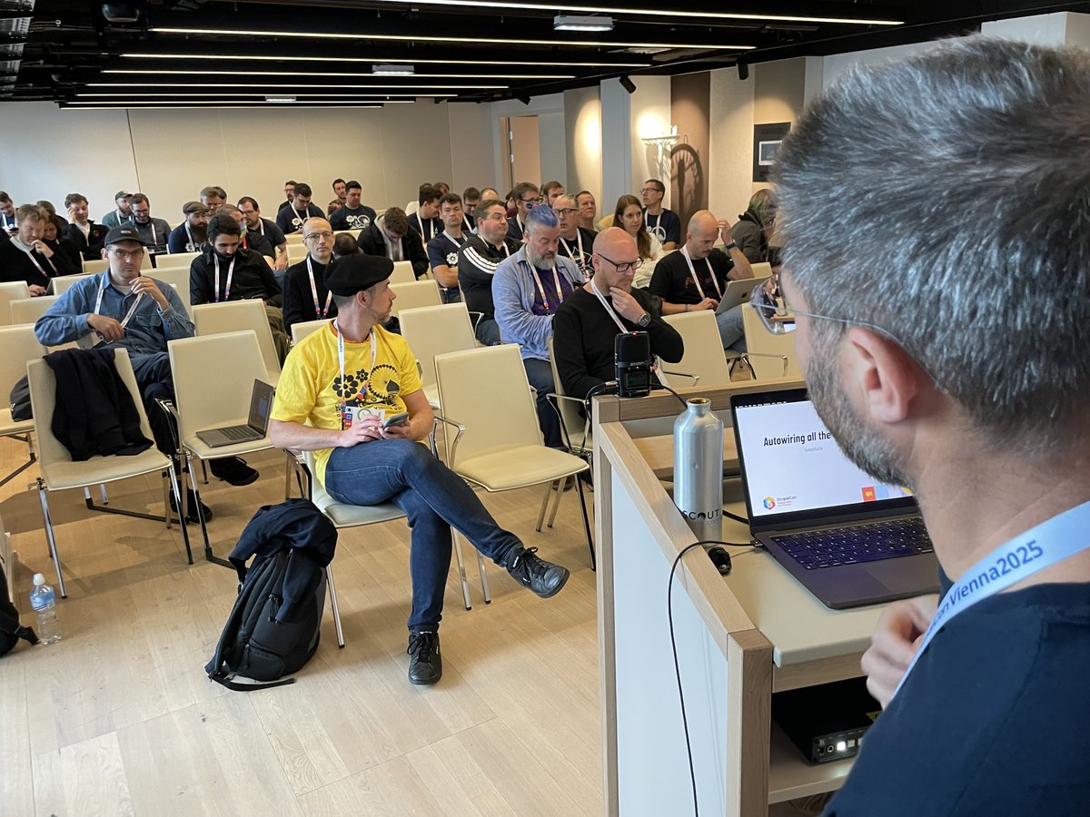 SparkFabrik's tweet image. Our Luca Lusso took to the stage at #DrupalCon Vienna to explain how to make the most of the service autowiring feature in Drupal. 💧
An advanced talk explained brilliantly. Luca truly is an expert speaker, highly regarded by the community! 🫶
#SparkFabrik #BeTheSpark