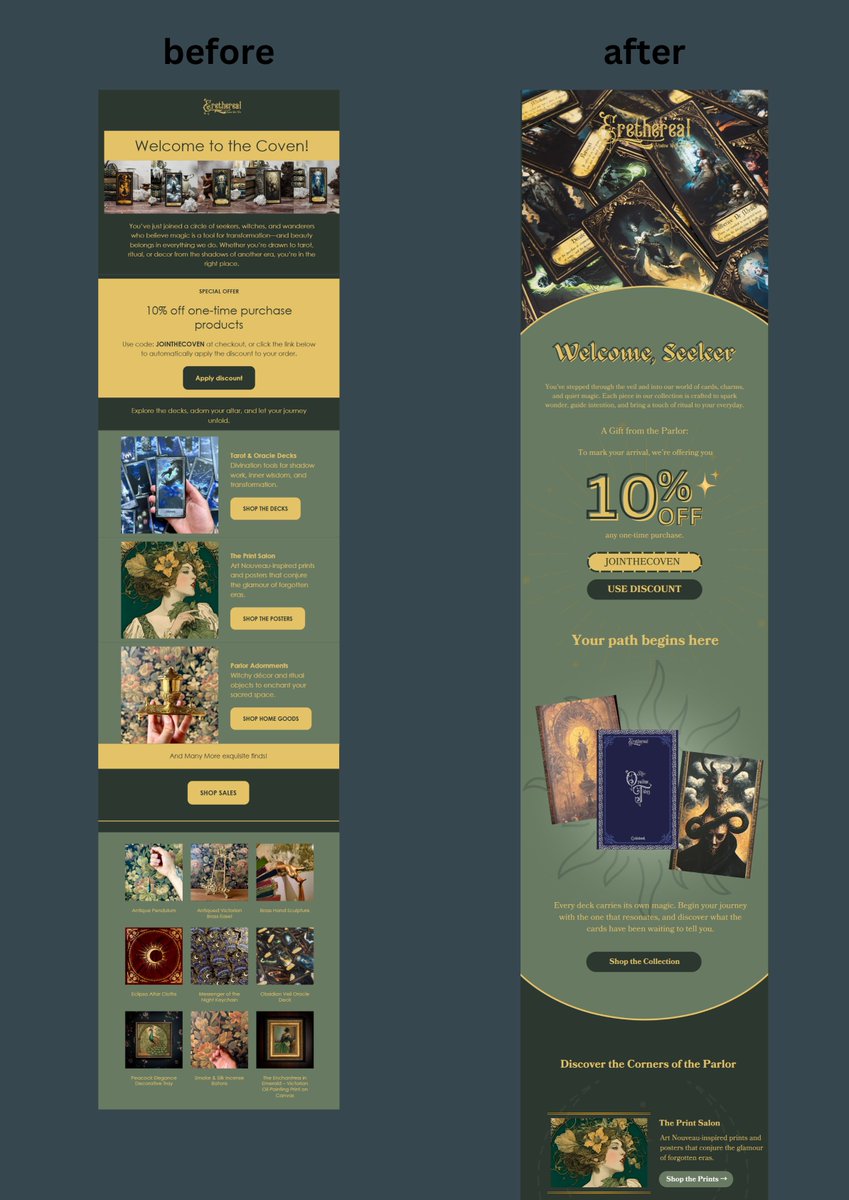 anaemails's tweet photo. did a lil redesign on Erethereal’s welcome email 

before &amp; after  
what do you think? https://t.co/f7fdbAO1vP