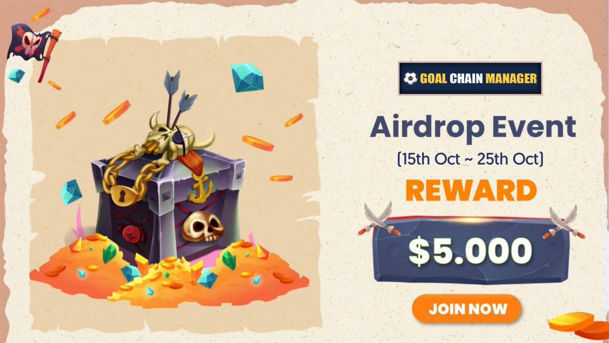 AirdropBrotherX's tweet image. 🪂 Goal Chain Manager #Airdrop
🏆 Reward: $7 Worth $GCM each for 500 Random Winner
👨👨👧👧 Referral: $30 Worth $GCM each for Top 50 Referral
🔗 Airdrop Link: t.me/GoalChainManag…
⌛️ End Date: 25th October, 2025
🏦 Distribution: After Token Listing
🔘 Do the complete all tasks…