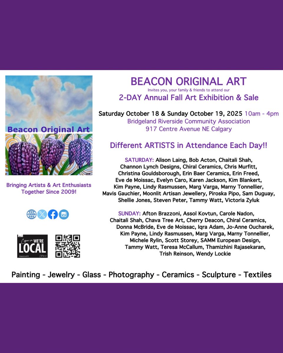 beacon_art's tweet photo. Discover #yyc Art & Artists This Weekend!
Fall Show & Sale with over 40 artists 🎉 Connect, Treasure Hunt & Shop Local #Calgary #yycart
@tanya_fir @ckuaradio @LiveWireCalgary @AFA1991 @AlbertaCulture @GlobalCalgary @calgaryherald @CTVCalgary https://t.co/kWgFM4CO1Y