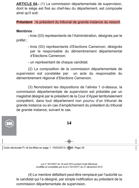 jtchoufang's tweet photo. @ShappiMDR @BassockArmel @SonExSlayanceMo En effet.
Si la commission départementale de supervision est bien présidée par un magistrat (Art. 64.-(1)) , et si la commission nationale de recensement des votes est présidée par un juge constitutionnel (Art. 68.-(1)), ni l'un ni l'autre n'ont qualité pour annuler un PV!... https://t.co/3OObBcggut
