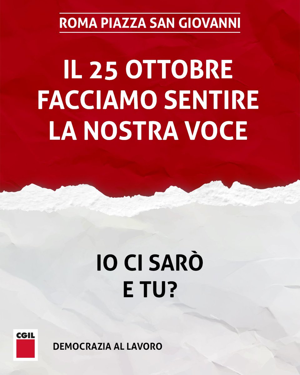 cgilnazionale's tweet photo. Il governo deve mille euro a ogni lavoratore. Con il “drenaggio fiscale”, lavoratori e pensionati hanno pagato oltre 24 miliardi di tasse in più tra il 2022 e il 2024. Sono state cioè pagate più tasse per 24 miliardi di euro. Risorse sottratte a redditi medio-bassi, che non sono state reinvestite in servizi pubblici ma utilizzate per il risanamento dei conti e l’aumento delle spese militari. 
Sono i nostri soldi, noi li vogliamo indietro. 

Il 25 ottobre saremo in piazza San Giovanni, a Roma, per far sentire la nostra voce. 
Io ci sarò. E tu?

Corteo da Piazza della Repubblica alle 13.30. Conclusioni in Piazza San Giovanni.

#CGIL #25ottobre #democrazialavoro