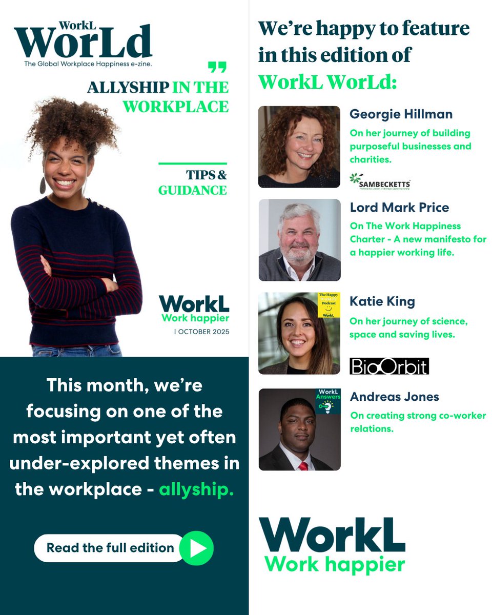 The October edition of WorkL WorLd is out now 🎉

Here, we’re focusing on one of the most important yet often under-explored themes in the workplace - allyship.

This edition is packed with advice, insights and great features such as:

🟡 A Day in the Life of Georgina Hillman