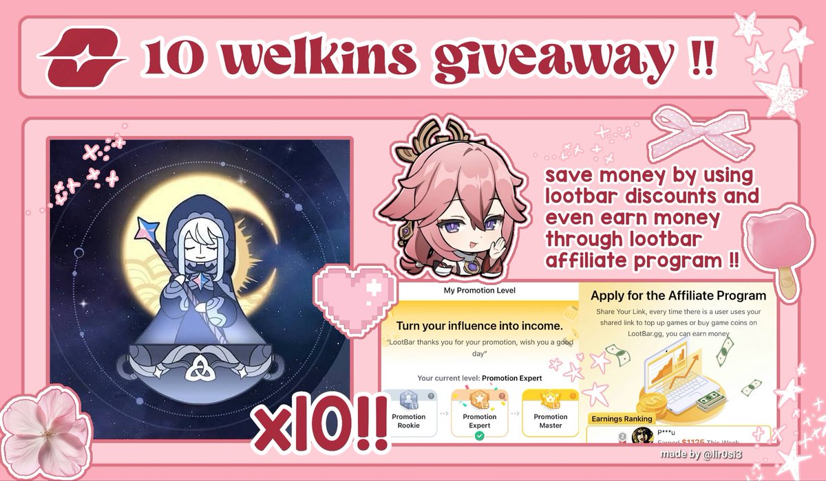 cielikes's tweet image. ✦ 10x WELKIN GIVEAWAY ✦
✦ follow me & @Lootbar_gg
✦ like + rt this post
✦ like + rt my pinned
✦ opt: how many days of welkin do you currently have? 😆
one winner selected daily! 🩷
#genshin #genshinimpact #genshintwt #giveaway