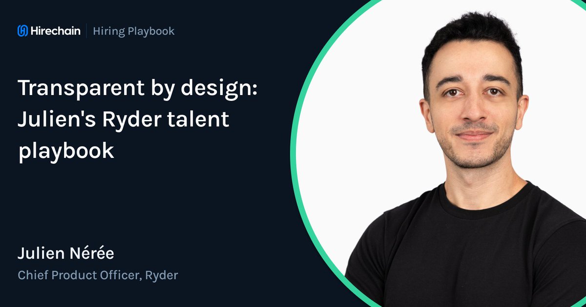 Playbook #13 with <a href="/hirechain_io/">Hirechain</a>: if you hide problems from candidates, you'll hire people who hide problems from you <a href="/julneree/">Julien Neree</a>: CPO from <a href="/Ryder_ID/">Ryder</a> shares exact runway in call one, bans "trust me" culture, never hires what he hasn't tried first.

hirechain.io/playbook/trans…