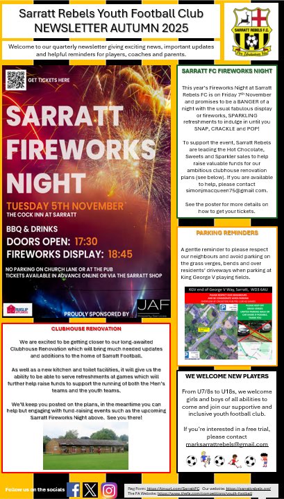 It’s that time of year again! Come join us for our annual night of fireworks and fun, and help us raise funds for our long awaited Clubhouse refurb 👍 Hurry! Tickets are going fast 🎇