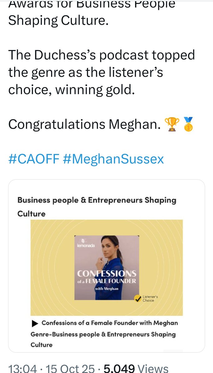 🎉🎊🎉 Meghan Sussex, officially Meghan Duchess of Sussex has won The Signal Award for Business People Shaping Culture, for Confession of a female founder, Repost from <a href="/ChrisBaronSmit1/">ChrisBaronSmith</a>