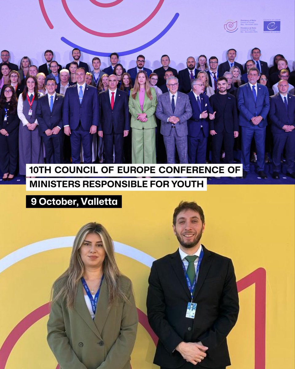RYCOwb's tweet photo. Throwback to when Deputy Secretary General Kreshnik Loka and Youth Representative Donika Zogu represented RYCO at the 10th Council of Europe Conference of Ministers responsible for Youth, celebrating youth cooperation across Europe 🇪🇺🤝 https://t.co/xwUgo30CBk